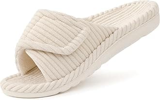 Orthopedic Slippers for Women Arch Support Indoor House Slippers Adjustable Open Toe Corduroy Bedroom Shoes with Memory Foam for Plantar Fasciitis