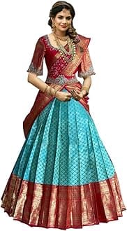 WILLFEKanjivaram Soft Pure Zari Silk Traditional Lehenga Saree, Unstitched Lehenga Choli, Half Saree.