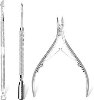 Makartt Cuticle Trimmer with Cuticle Pusher, Silver Nail Trimmer Nail Care Manicure and Pedicure Kit with Stainless Steel Cuticle Nipper and Dual End Nail Pushers for Home Salon Use (Pack of 3 PCS)
