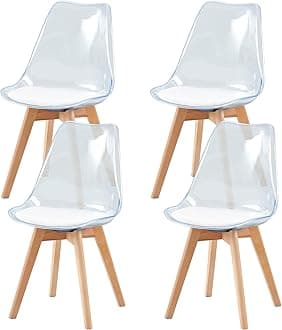 Set of 4 Dining Chairs Modern Kitchen Clear Acrylic Dining Chairs with PU Leather Cushions and Solid Beech Wood Legs for Living Room and Bedroom Blue