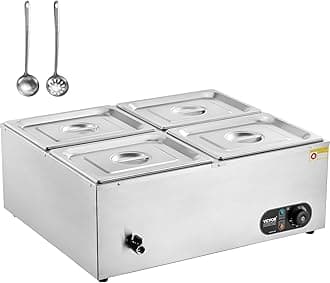 VEVOR 110V 4-Pan Commercial Food Warmer, 1200W Electric Steam Table 15cm/6inch Deep, Professional Stainless Steel Buffet Bain Marie 48 Quart for Catering and Restaurants
