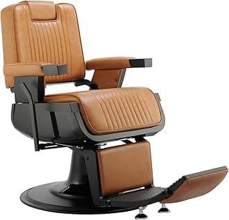 SHERMAN Heavy Duty Barber Chair Reclining Seat, Hydraulic Barber Chair for Barber Shop Hair Salon, Black Frame Camel Leather