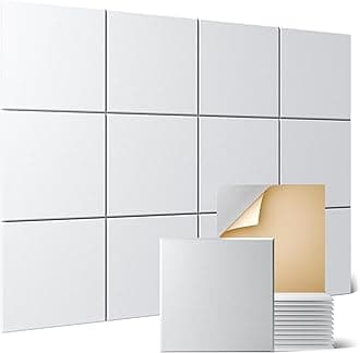 Sonicism 12 Pack Balanced Acoustic Wall Panels with Self-Adhesive, 12" X 12" X 0.4" Sound Proof Foam Panels, Decorative Soundproof Wall Panels, Sound Proof Absorbing Tiles for Home & Offices, White