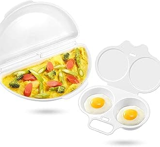 Elecdon Egg Poacher And Omelet Pan For Microwave, 2 Cavity Perfect Poached Eggs, Microwave Cookware Easy Eggs Set Quick Healthy Breakfast, Dishwasher Safe Non-Stick, Kitchen Essentials