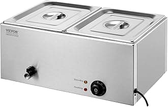 VEVOR 110V 2-Pan Commercial Food Warmer 1200W Electric Steam Table 15cm/6inch Deep Stainless Steel Bain Marie 24 Quart for Buffet Catering, Silver