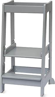 Stepup Baby Toddler Tower with Adjustable Step, Grey Montessori-Inspired Toddler Step Stool, Standing Tower for Kids, Fits Under Kitchen Counters, Adjustable for 18 Month - 5 Years
