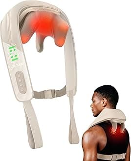 Cordless Neck and Back Massager with Heat, Kneading Neck and Shoulder Massager Deep Tissue, Shiatsu Back Pillow, 2 Heating Levels,Gifts for Mom Dad