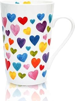 13oz Heart Coffee Mug Bone China Colorful Heart Coffee Mugs Cute Coffee Teacup Heart Gift for Women Mom