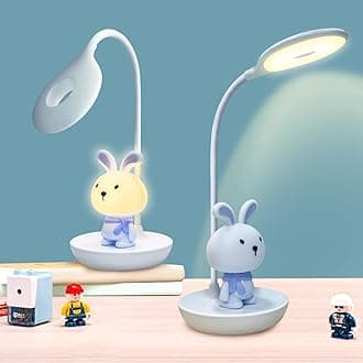 Kids Desk Lamp Pink, Dimming Desk Lamp for Girls with Exclusive Cartoon Look, Cute Night Light for Kids Bedroom, Eye-Caring LED Portable Reading Lamp for Child, Unique Gift (Blue Rabbit)