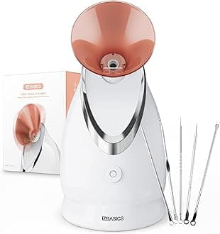 EZBASICS Facial Steamer Ionic Face Steamer for Home Facial, Warm Mist Humidifier Atomizer for Face Sauna Spa Sinuses Moisturizing, Unclogs Pores, Bonus Stainless Steel Skin Kit（Warm Pink)）