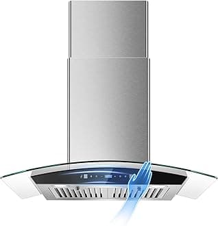 Range Hood 30 Inch, Tieasy Wall Mount Kitchen Hood with Ducted/Ductless Convertible Duct, Stainless Steel Chimney and Baffler Filters, Touch Control Fan Timer, LED Lights, 3 Speed Fan
