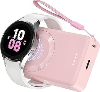 LVFAN for Samsung Galaxy Watch 8/8 Classic/7/Ultra/6/6 Classic/5 Pro/4/3, Active2/1, Gear S4/3 Charger, 4000mAh Fast Charging Portable Power Bank Wireless Magnetic Charger- Pink