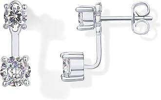 14K Gold Plated Cubic Zirconia Earrings Jacket for Women - Sterling Silver Posts Dainty CZ Front and Back Double Studs - Statement Ear Jacket Earrings for Women