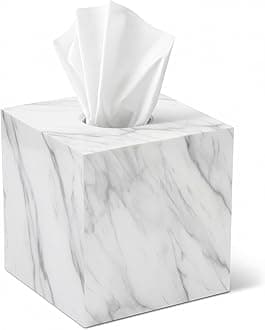 Tissue Box Cover Holder Square Marble Tissue Box Holder Bathroom Vanity Nightstand Bedroom Livingroom Decorative Decor Toilet Organizer Tissues (Marble, Square)