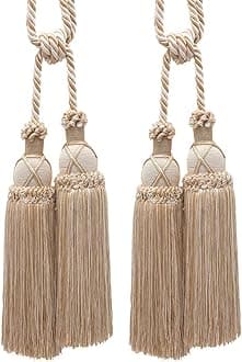 Elegant Criss Cross Double Curtain & Drapery Tassel Tieback, Tassel Length 10" (25cm), 30" Spread (76cm) (Style# TBIC2) White Sands Multicolor #4001 (White Ivory, Cream Ivory, Light Beige) Pack of 2