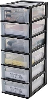 Iris Ohyama Plastic Storage Drawers Unit, 6 Shallow Drawers, Black, Easy-Pull Drawers, A4, A5 & A6 Format, File Organiser, For Office, School, Stationary, BPA Free, Chest, Tower, OCH-2006