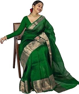 Satrani Women'S Organza Jacquard Border Saree With Unstitched Blouse Piece