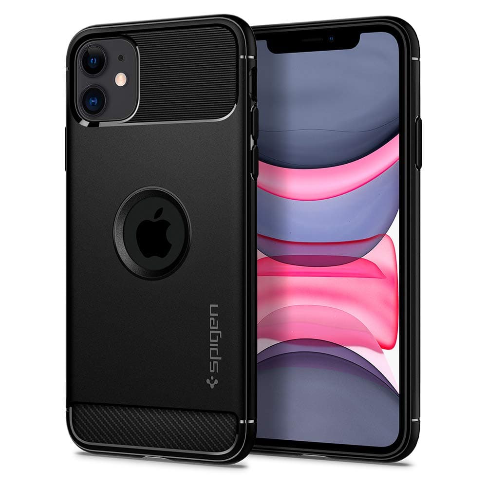 Spigen Rugged Armor Back Cover Case for iPhone 11, Carbon Fiber Detail, Resilient Shock Absorption - TPU | Matte Black