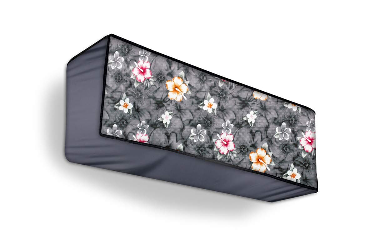 Split AC Cover Indoor Unit for 2 Ton Capacity AC, All Weather Cover/Attractive Digital Prints/Dustproof/Water Resistant AC Cover (Grey Flower)
