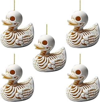 Swinging Skeleton Duck Car Hanging Accessories, Cute Car Rear View Mirror Charm, 2D Flat Acrylic Rearview Mirror Accessories, Funny Skull Hanging Ornament Pendant for Vehicle Home Office (5PCS)