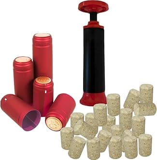 Home Brew Wine Closing Kit Hand Corker - 20 Corks and 100 Red Shrink Caps