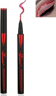 Red Glitter Eyeliner Liquid Liner-1Pcs Red Sparkle Shimmer Metallic Pearlescent Colored Eye Liner Eyeshadow Makeup Pen,Long Lasting High Pigmented Waterproof Smudgeproof Eyeliner Pencil,Gift for Women