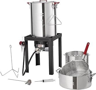 Turkey Deep Fryer, 30-qt Turkey & 10-qt Outdoor Aluminum Seafood Boiling Kit, Fish Steamer Cooker Set, 54,000 BTU Burner Propane Gas Boiler, Gifts for Thanksgiving Day