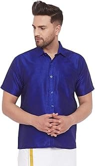 Men's Silk Blend Ethnic Shirt - Half Sleeves, South Indian Traditional Shirt for Weddings, Festivals, & Casual Wear