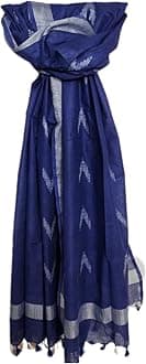 Women's Bhagalpuri Linen Cotton Blend Handloom Ikkat Dupatta with Zari Design, 2.25 Metres (Blue)