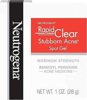 Neutrogena Rapid Clear Stubborn Acne Spot Treatment Gel With Maximum Strength Benzoyl Peroxide Acne Treatment Medicine, Pimple Cream For Acne Prone Skin With 10% Benzoyl Peroxide, 1 Oz
