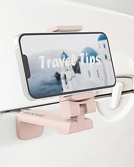 MiiKARE Portable Airplane Phone Holder-360° Rotation Phone Holder for Plane,Hands-Free Travel Essentials for Flying,Foldable Pocket-size Phone Stand Holiday Essentials Compatible iPhone&Android-Pink