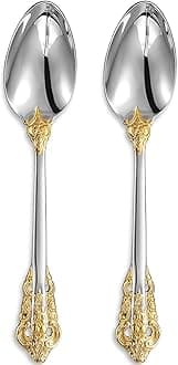 KEAWELL 2-Piece Gorgeous Large Serving Spoon, 18/10 Stainless Steel, Fine Large Serving Spoon, Sturdy Tablespoon, Dishwasher Safe, 9.4" (Gold Accent)