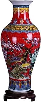 Jingdezhen Large Fishtail Ceramic Floor Vase,Flower Vase Handmade Home Decorative Vase,Height 18.11"(46cm),Red