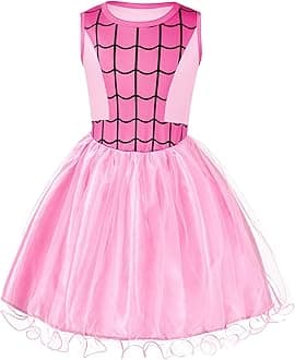 Aomig Spider-Girl Costume, Halloween Kids Spider Costume, Halloween Superhero Costume with Super Hero Mask, Deluxe Girls Spider Fancy Dress Outfit for Halloween Carnival Masquerade Party(100-150)