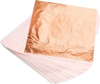 Copper Leaf Sheets - 100 Real Copper Foil Leaves 14x14 cm Metallic Rose Gold Leaf for Craft DIY Proejcts, Paintings, Gilding, Furniture, Makeup & Nail Art