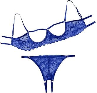 Lilosy Sexy Underwire Floral Lace Sheer Lingerie Set for Women See Through Bra and Panty 2 Piece