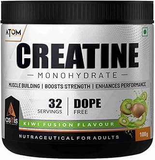 ATOM Creatine Monohydrate (100g Powder, 32 Servings, Kiwi Fusion Flavour) | Dope Free | Enhances Performance | Promotes Muscle Gains
