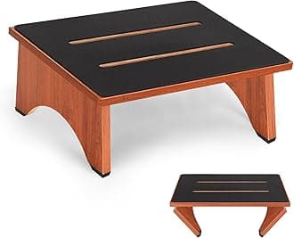 Step Stool Foldable, Wooden Step Stool with Non-Slip Rubber Stepping Platform, Folding Step Stools for Adults Seniors in Bedroom, Kitchen Bathroom, RV, Bed Steps for High Beds, No Assemble (Brown)