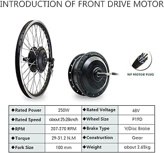 Waterproof 36V/48V 250W Ebike Conversion Kit for Electric Bike 16"/20"/24"/26"/27.5"/28"/29"/700C Fron Wheel Electric Bicycle Hub Motor Kit with Mountain Bike Rim,48V-28in