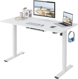 FLEXISPOT Essential Electric Standing Desk Height Adjustable Standing Desk Sit Stand Desk Adjustable Desk Stand Up Desk for Home Office (120 * 60cm, White Frame+ White Desktop)