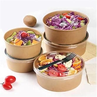 Kraft Paper Salad Bowls with Reusable Lids, 26oz/750ml, Disposable Food Containers for Takeaway, Pack of 150
