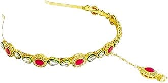 Ethnic Kundan Hairband With Attached Mang Tika/Hair Accessory Hair Jewellery for Womens/Ladies/Girls