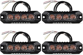 4-LED Surface Mount Flashing Amber Strobe Lights for Trucks Vehicles Car Mini Grille Flashing Light Head Emergency Hazard Warning Grill Lamp Ultra Slim, Sync Feature 4PCS (Amber)
