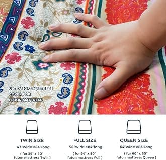 MAXYOYO Mattress Cover for Traditional Japanese Futon Mattress, Futon Floor Mattress Cover with Zipper, Super Soft and Machine Washable, Bohemian D, Twin