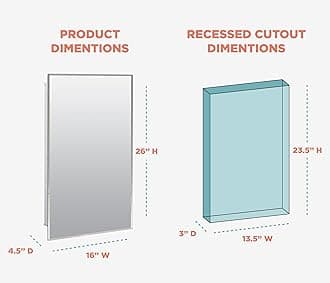Zenna Home Frameless Mirror Medicine Cabinet, 16" W x 26" H, Made for Recessed or Surface Mount, Powder Coated Steel Body, with Beveled Edge Mirrored Door and 2 Storage Shelves,White