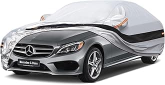 10 Layers Car Cover Custom Fit for Mercedes Benz C Class C250 C300 C43 C63 (1993-2025), Waterproof All Weather for Automobiles, Outdoor Full Cover Sun Dust Rain Protection with Cotton. Silver