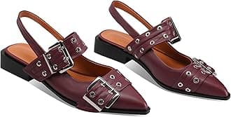 Aimery Women Buckle Ballet Flats Pointed Toe Slingback Wide Flat Casual Comfortable Ballerina Block Heel Shoes