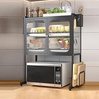 Glaceon Bakers Rack for Kitchen, 3-Tier Microwave Stand with Storage, Freestanding Kitchen Stand Storage Shelf, Coffee Bar Stand,Drying Rack Organizer Cabinet with Draining Trays (GC-05)