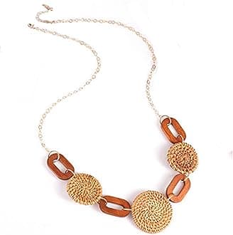 LENOOCLE Long Necklaces for Women Bohemian Geometric Rattan Pendant Necklace Wood Straw Woven Handmade Collar Necklace Beach jewelry Gift