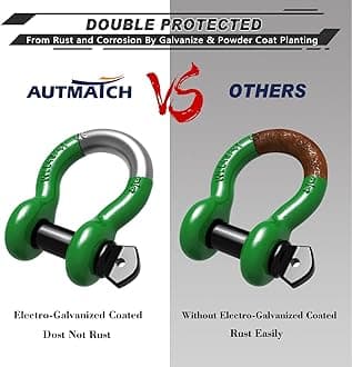 AUTMATCH 3/4" D Ring Shackle (2 Pack) 41,887Ibs Break Strength with 7/8" Screw Pin and Shackle Isolator Washers Kit for Tow Strap Winch Off Road Vehicle Recovery Dark Green & Black